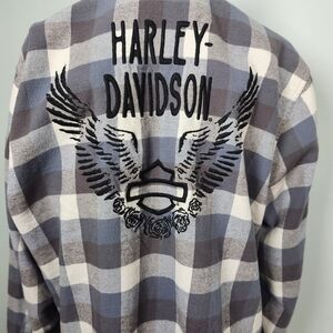Harley Davidson 1W Plaid Flannel Shirt Embroidered Back Logo Plus Size Cotton